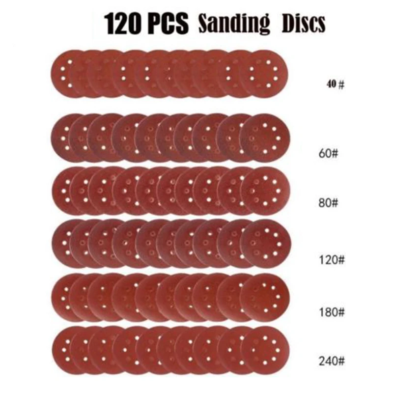 120 шт. 5125 мм 8 отверстий 40-240 зернистость шлифовальные диски бумага орбитальная шлифовальная машина крюк петля