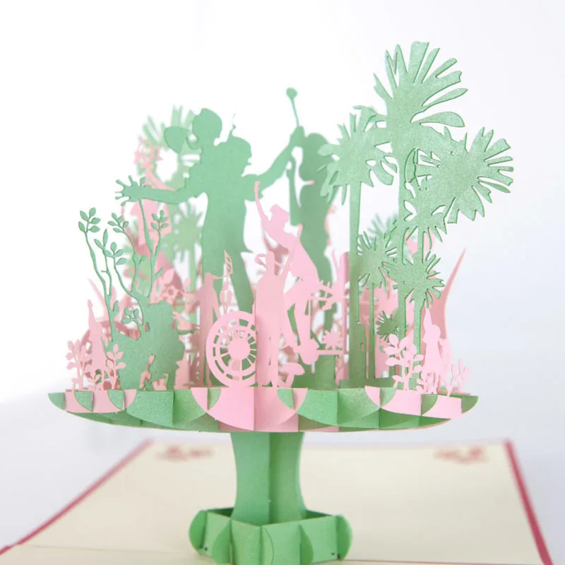  2 Colors 3D Laser Cut Handmade Happy Family Paper Invitation Greeting Card with Envelope Festival P - 32804116959