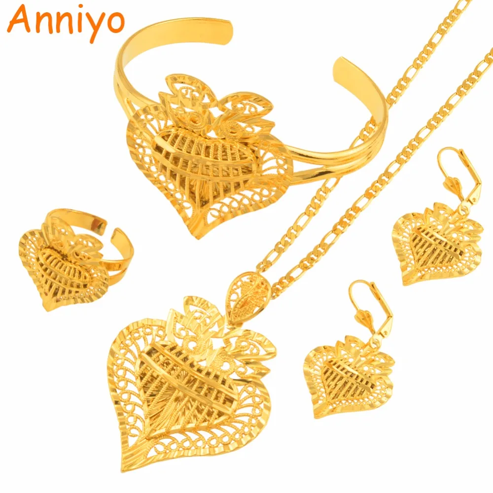 Anniyo/Сердце Дубай ювелирные наборы ожерелья и серьги кольцо браслет в африканском