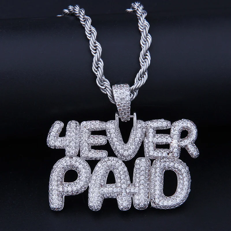 

Iced Out Letters 4Ever Paid (Forever Paid) Pendant Necklace With Chain AAA Zircon Mens Necklace Hip Hop Jewelry