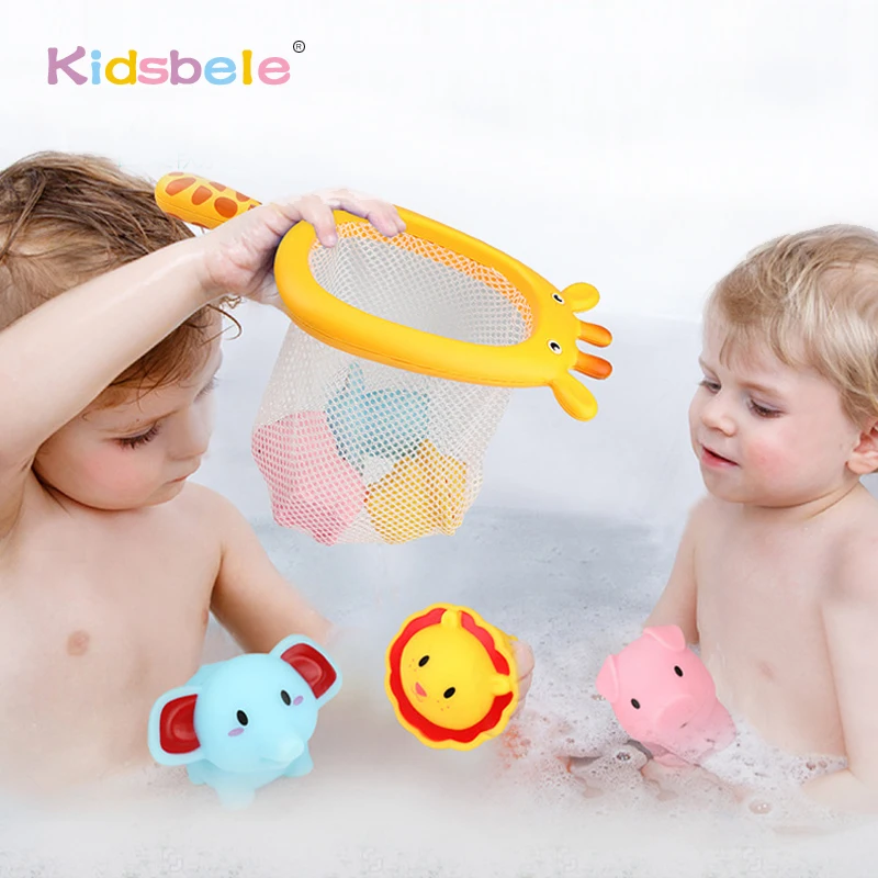 

Kids Bathtub Fishing Toy Net Bag Catch 3PCS Cute Animal Pool Playing Time Water Spraying Toys For Children Summer Swimming Toy