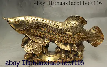 

11" Folk Chinese Brass Copper JiXiang Wealth RuYi FengShui Fish Animal Statue