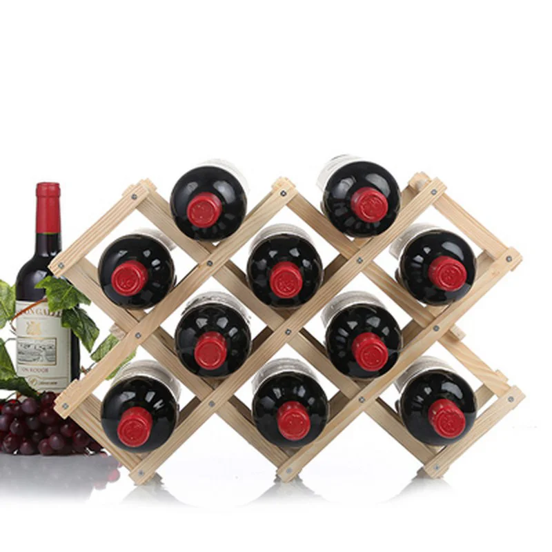 Wine Rack 10 Bottle Holder Bar Display Shelf Folding Wooden Drink Bottle Holders