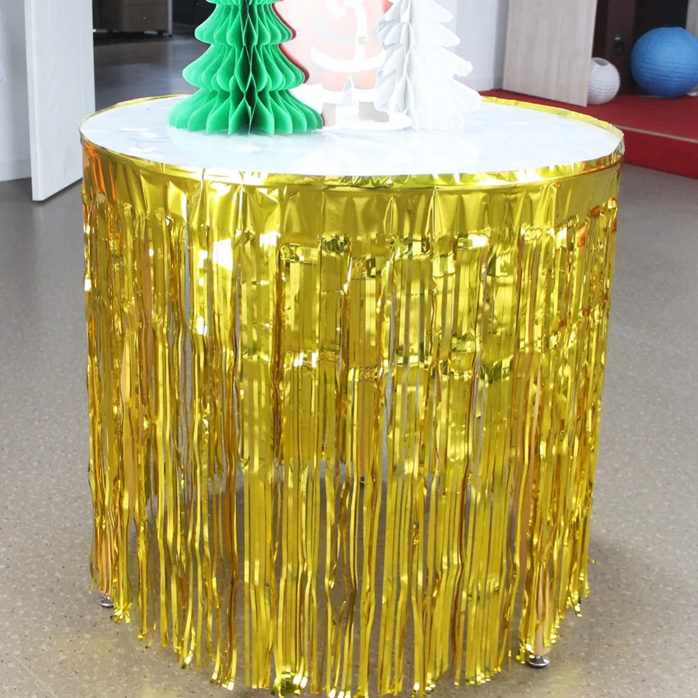  New Coming 1Pcs Gold / Green /Sliver Decorative Table Skirt Table Decoration Metallic Table Curtain