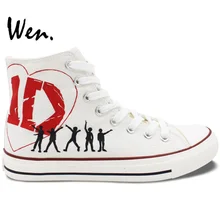 Вэнь белая ручная роспись обувь дизайн на заказ один направление высокие мужские женские парусиновые кроссовки подарки для мальчиков и девочек