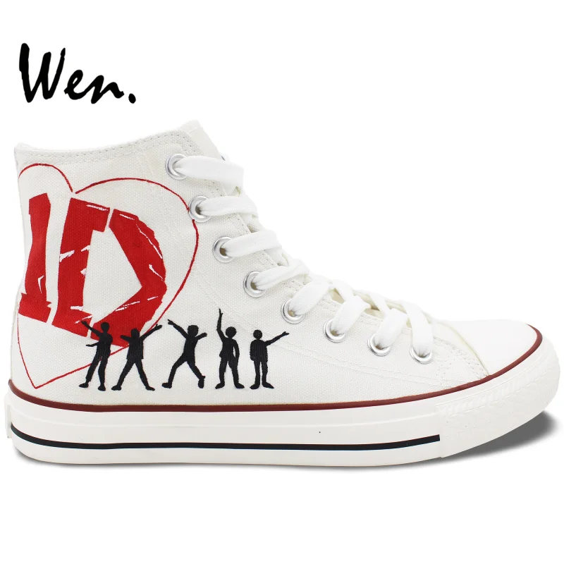 

Wen White Hand Painted Shoes Design Custom One Direction High Top Man Woman's Canvas Sneakers Boys Girls Gifts