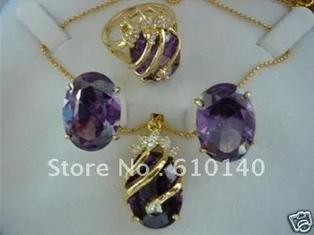 

3PCS Set of Amethyst Necklace/Pendant Earring&Ring8