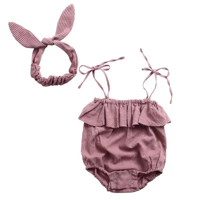 

Toddler Newborn Baby Girl Bodysuit + Headband 2 Pcs Kit Cute Baby Clothes Sleeveless Cotton Jumpsuit Bodys Girl Summer Clothing