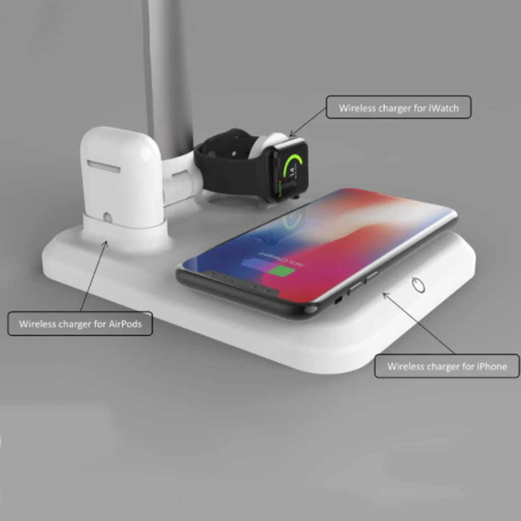 Быстрое QI Беспроводное зарядное устройство 4 в 1 USB Беспроводная зарядная станция для Apple Watch Airpods iPhone с настольной лампой светодиодный светильник