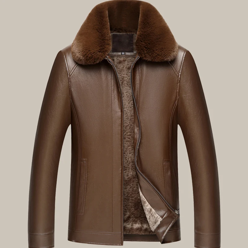 Брендовые мужские бархатные куртки, пальто, дизайнерские Куртки из искусственной кожи, мужская верхняя одежда, зимняя модная кожаная куртка с меховым воротником для мужчин 50-60