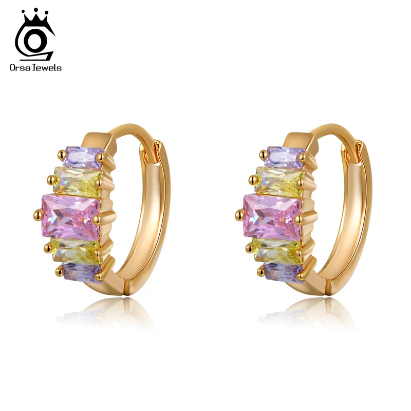 

ORSA JEWELS Multi Colors Square Austrian CZ Earring Gift For Women Girl's Earrings Stud Fashion Accessory OME11
