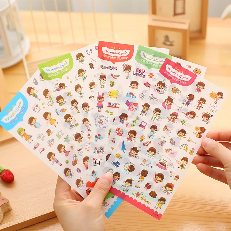 

6PCS/set My Happy Life Transparent Japanese Style Waterproof Cute DIY Album Diary HandBook Sticker Cartoon Stickers Stationery