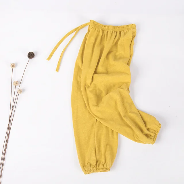 Летние детские штаны противомоскитные штаны для мальчиков, цветные штаны-шаровары для девочек детские джоггеры, брюки для подростков, одежда для малышей - Цвет: thin yellow