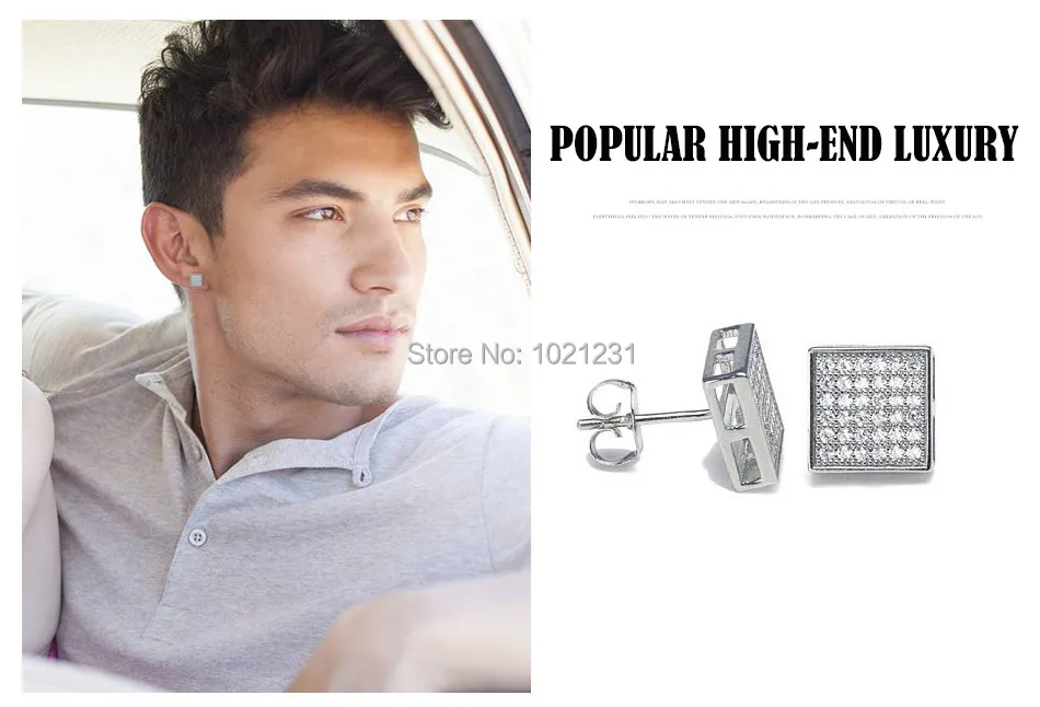 2017 Fashion Mens Stud Earring 925 Silver Posts Micro Pave Cz 2017 Fashion Mens Stud Earring 925 Silver Posts Micro Pave Cz Rhodium Plated Square Studs For Men Jewelry Daily New Dae 0038 W In Earrings From