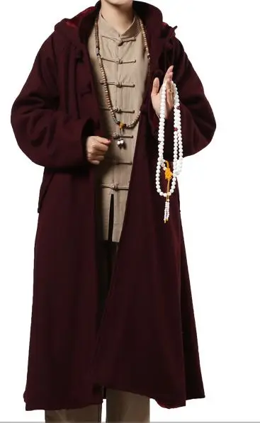 4 цвета красный/серый/верблюжий желтый/коричневый зимняя теплая шерсть буддизм монахи Шаолинь халаты уложенный буддийский плащ для медитации - Цвет: dark red