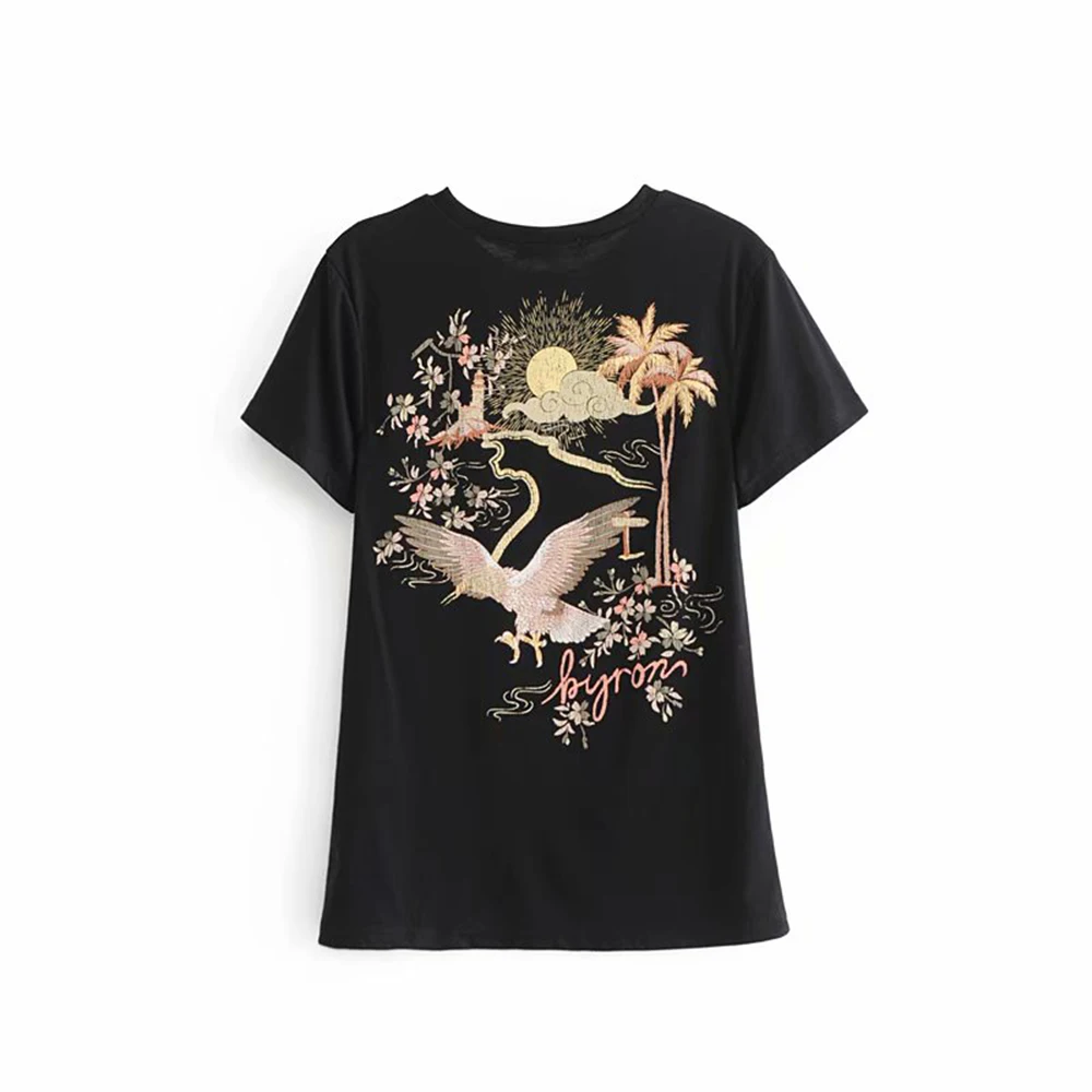 Повседневная футболка в виде орла кокосовой пальмы с круглым вырезом и обычным рукавом, летние топы для женщин, дизайнерская женская уличная одежда Vestidos