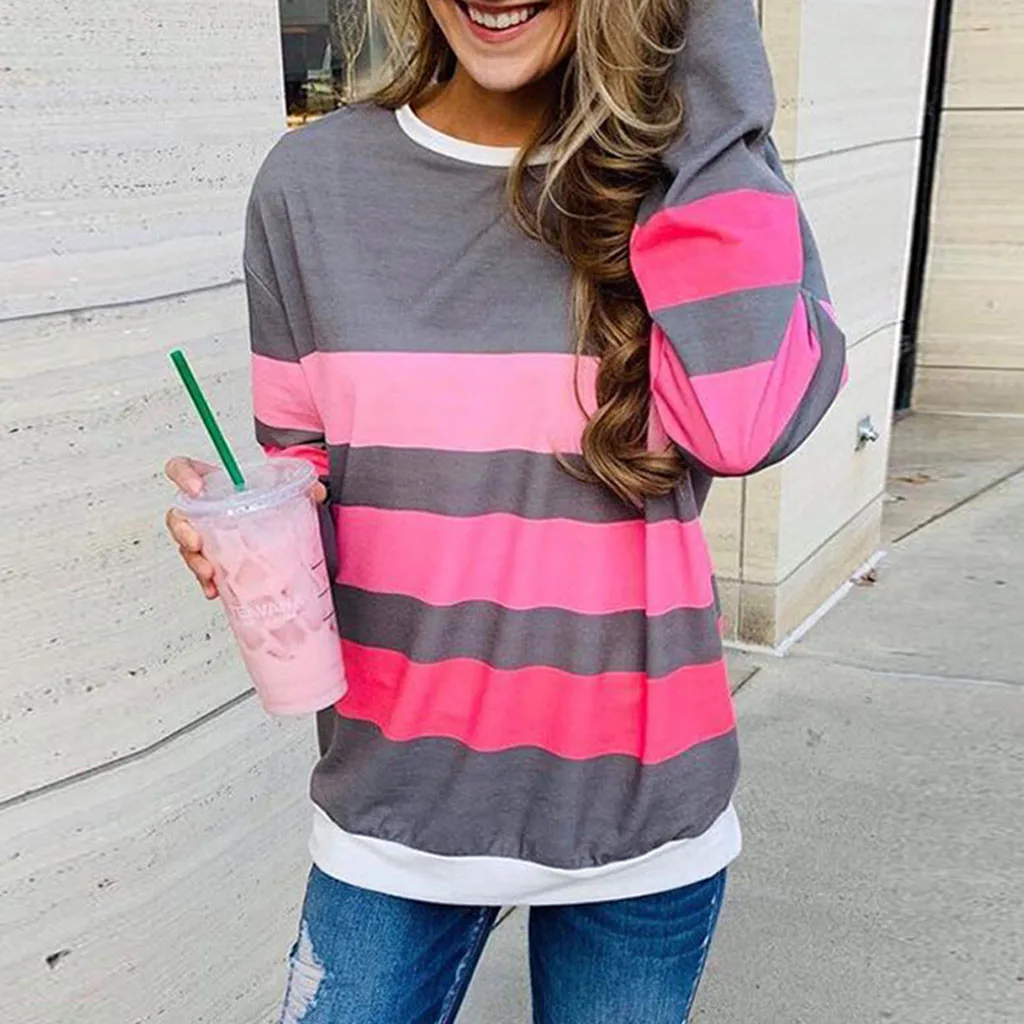 

Autumn Winter Fashion Striped Print Sweatshirt Casual Hoodie Blouse Basic Top Female Women's Long Sleeve Shirt Blusas Pullover