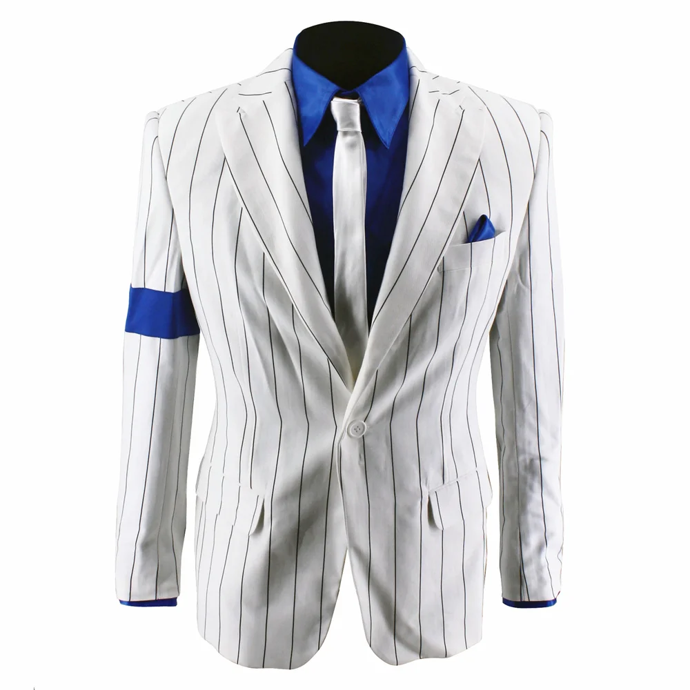 Retro MJ Michael Jackson Smooth Criminal Vocal Concert History Stripe Outfit Suits Costumes cb5feb1b7314637725a2e7: Beige|Black|blue