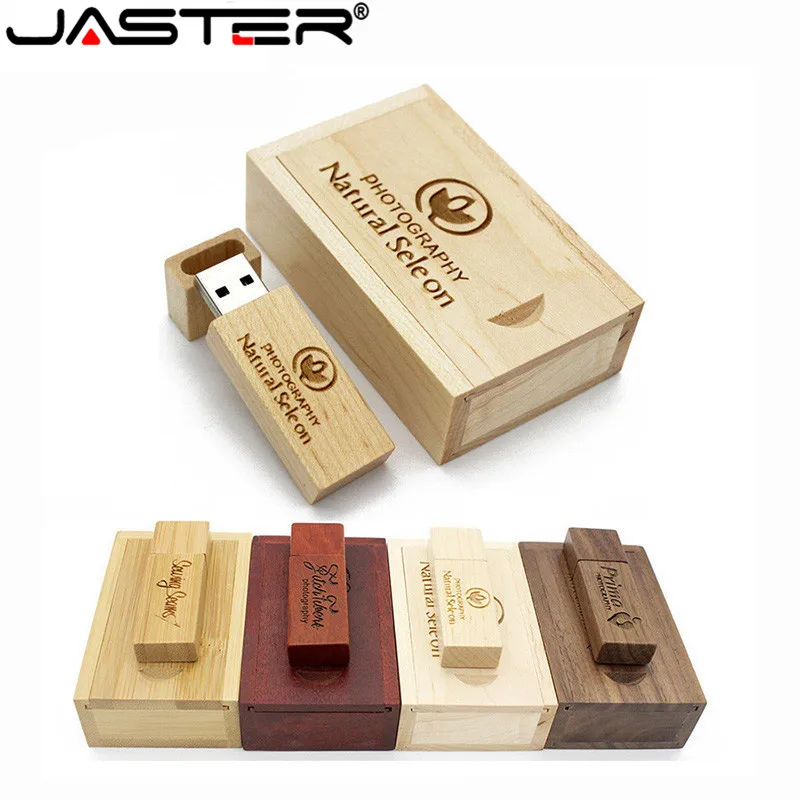 

JASTER (over 10 PCS free LOGO) Photography wooden usb + box usb flash drive memory stick pendrive 8GB 16GB 32GB wedding gifts