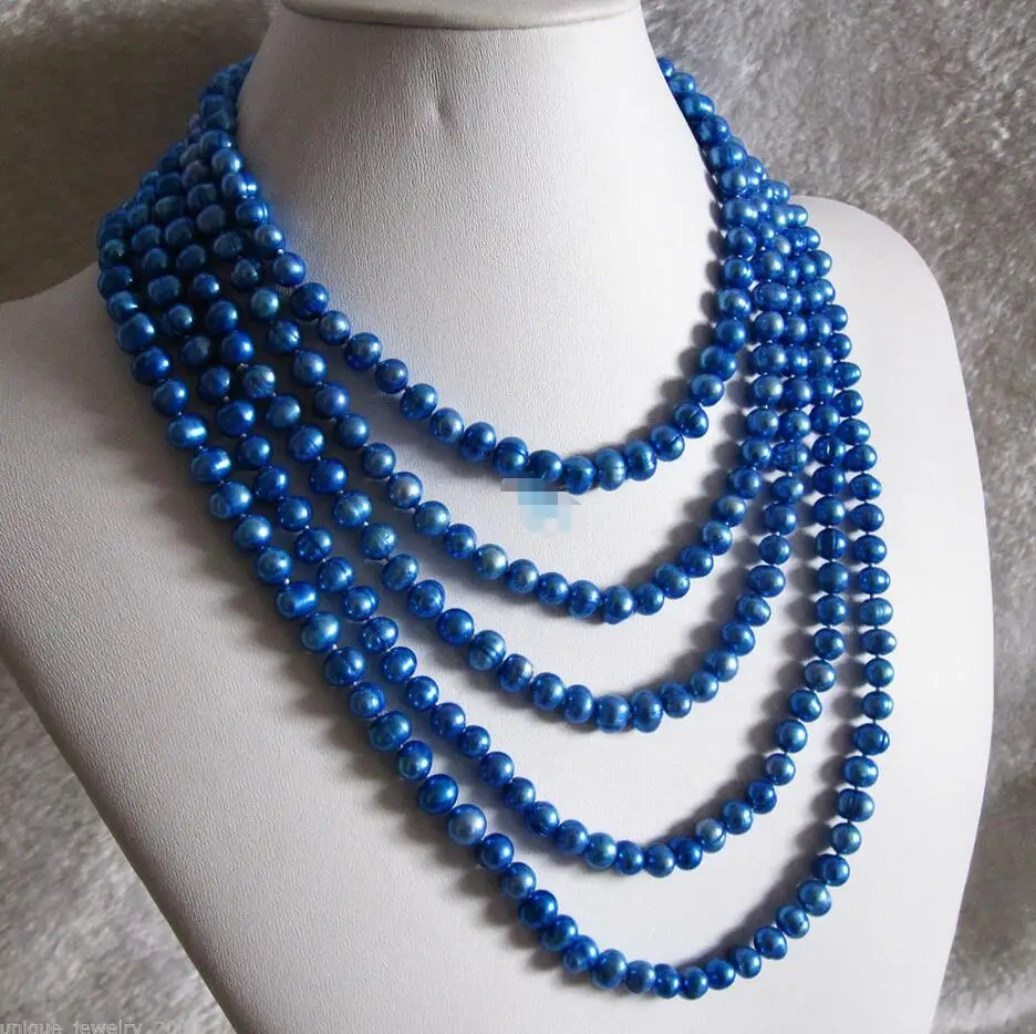 

Hot sale new Style >>>>> 100" 6-8mm Deep Sky Blue Freshwater Pearl Necklace Strand Jewelry