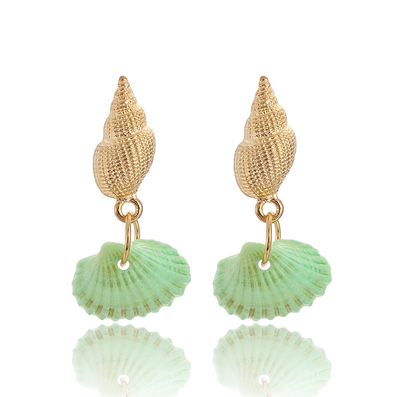 

docona Cute Colorful Shell Pendant Drop Earring for Women Conch Long Pendant Dangle Earrings Party Jewelry Brincos A07201