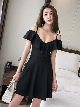 

2019 summer new European and American nightclub women's sling low deep v neck bare chest temperament nightclub sexy dress