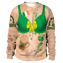 Funny 3D Print Shamrocks Sweatshirts Irish St. Patrick's Day Style Men/women Hiphop Streetwear Outwear Boys Creative Clothes