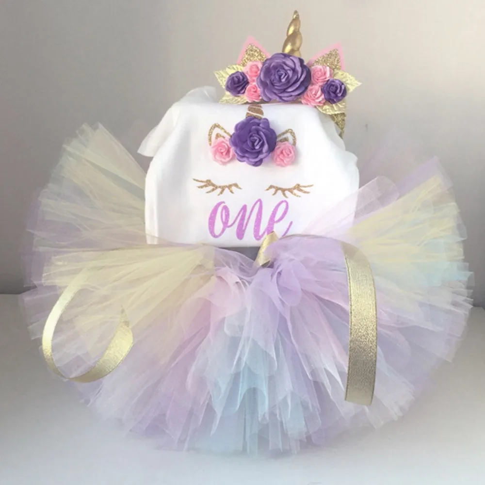 

Baby Girl Clothes 2019 Summer Girls Clothing Sets 1st Birthday Party Number Print Romper+Dress 3Pcs Girls Clothes 1 Year