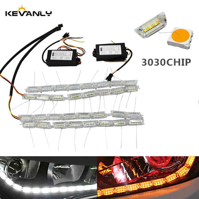 

2pcs DRL 15 LED Flexible Flowing Waterproof Strips Light DRL Daytime Running Light Turn Signal angel eye White Amber Headlight