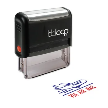 

BBloop "VIA AIR MAIL" W/Large Airplane Illustration Self-Inking Stamp, Rectangular, Laser Engraved, RED
