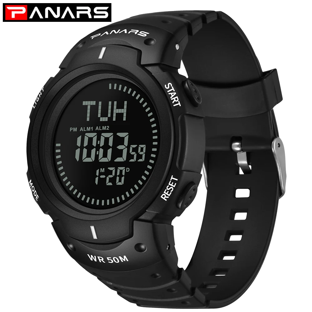 

PANARS Sport Watch Men's Watches Chronograph Compass Stopwatch World Time Week Date Led Display Digital Wristwatch Clock 8208