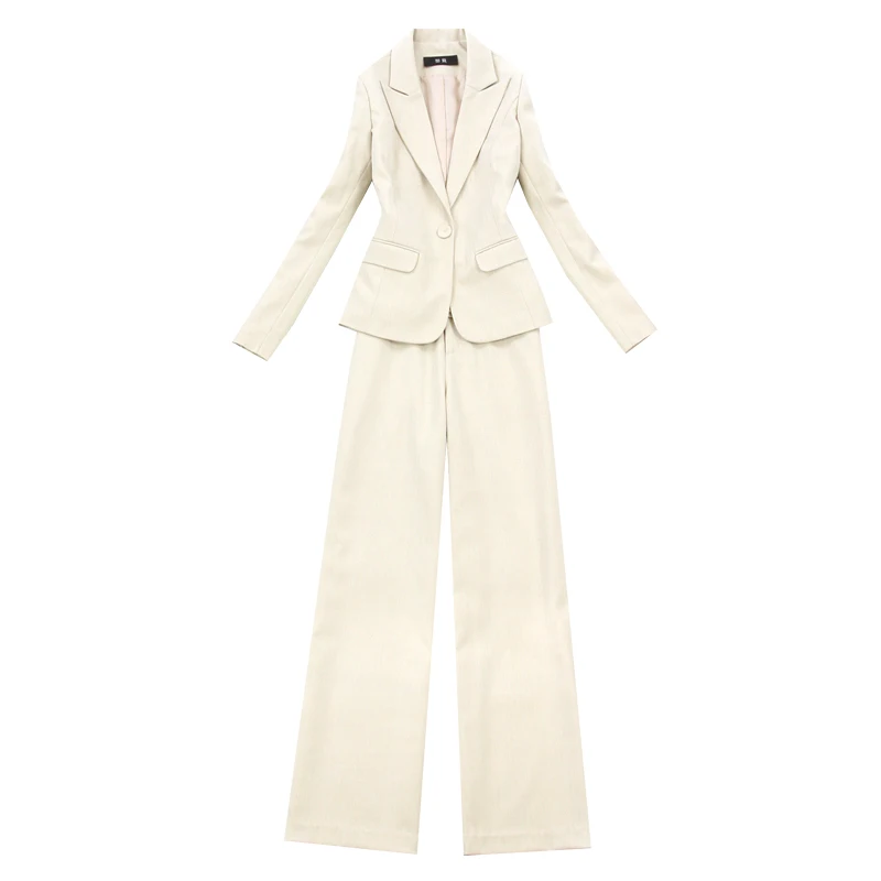 

Women's suit 2019 spring and summer new beige slim short suit high waist wide leg pants two sets of temperament solid color wild