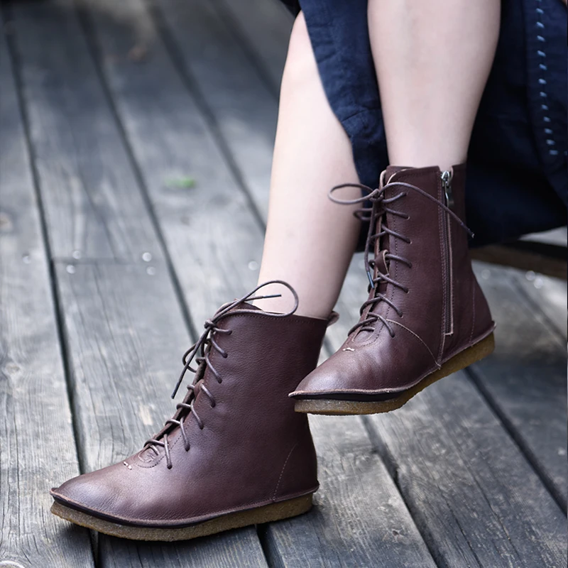 

Artmu Original 2019 New Japanese Style Soft Sole Ankle Boots Comfortable Handmade Retro Flat Genuine Leather Women Boots 1709-12