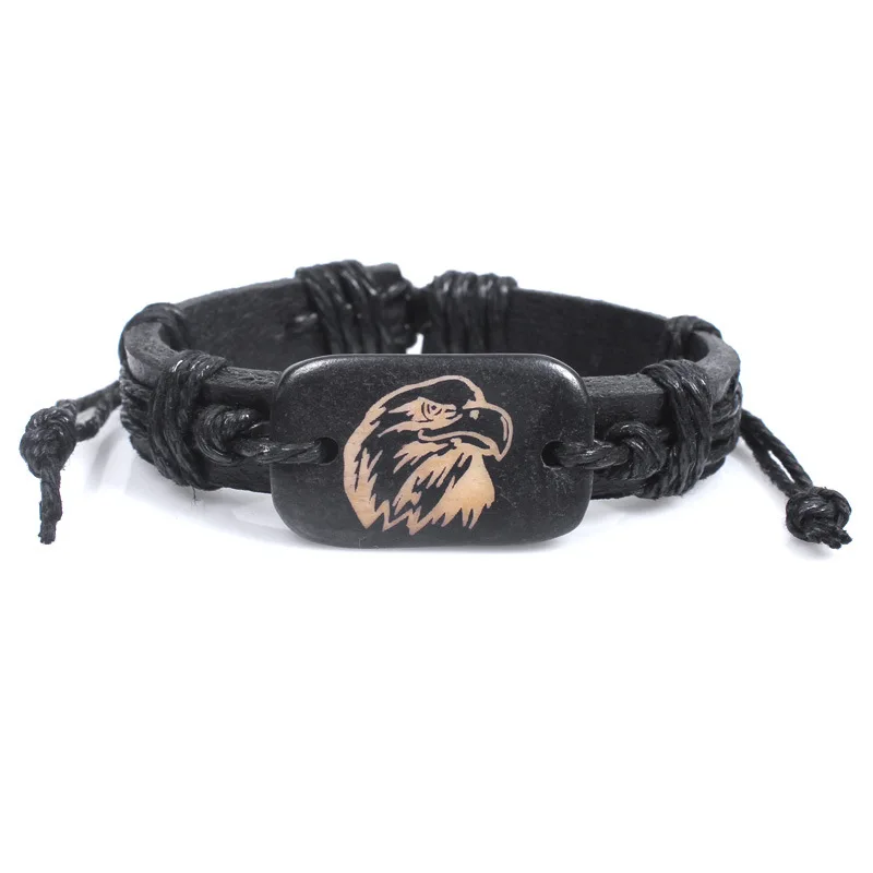 Jewelry Gift Punk Style Male Eagle Head Leather Bracelet bald eagle
