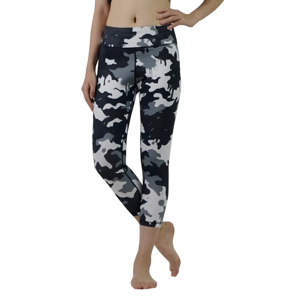 Black Grey Camo 7/8 Crop capris yoga pants Camouflage