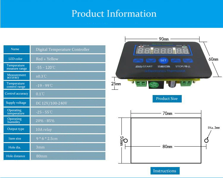 XH-1411 W1411 AC110-220V цифровой регулятор температуры три окна дисплей Многофункциональный Контроль температуры Переключатель DC12V