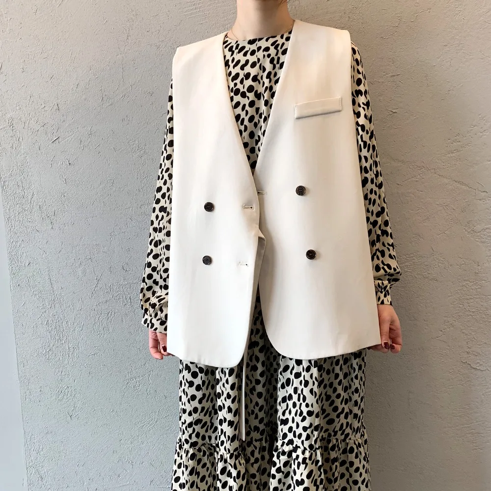 ARANSUE 2019 Женская Корейская для отдыха модные короткие костюм свободные пальто, повязку дважды многорядная Пряжка жилетка