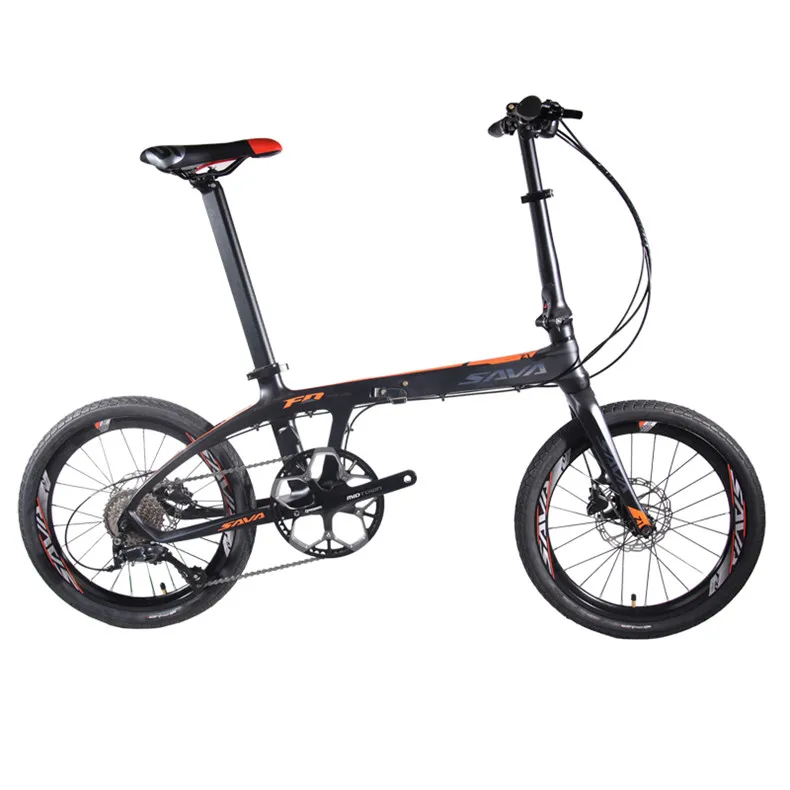 SAVA складной велосипед для взрослых складной велосипед 20 дюймов углеродное волокно велосипед складной мини карбоновый городской велосипед складной велосипед SHIMANO SORA 9s - Цвет: Black Orange