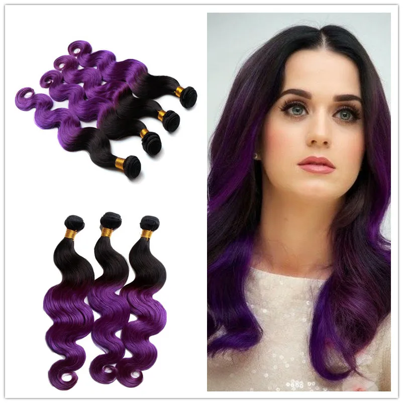 

Ombre Brazilian Human Hair Extensions 3bundles/lot Human Hair Extensions Body Wave 1b/purple Ombre Two Tone Ombre Weave Hair