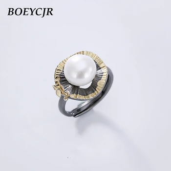 

BOEYCJR S925 Silver Adjustable Baroque Silver pearl Fine Jewelry Elegant Rings for Women Engagement Gift anillo anneau