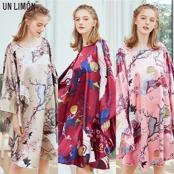 

UNLIMON Women Sleepwear Bat Sleeve Casual Silk Stain Nightdress