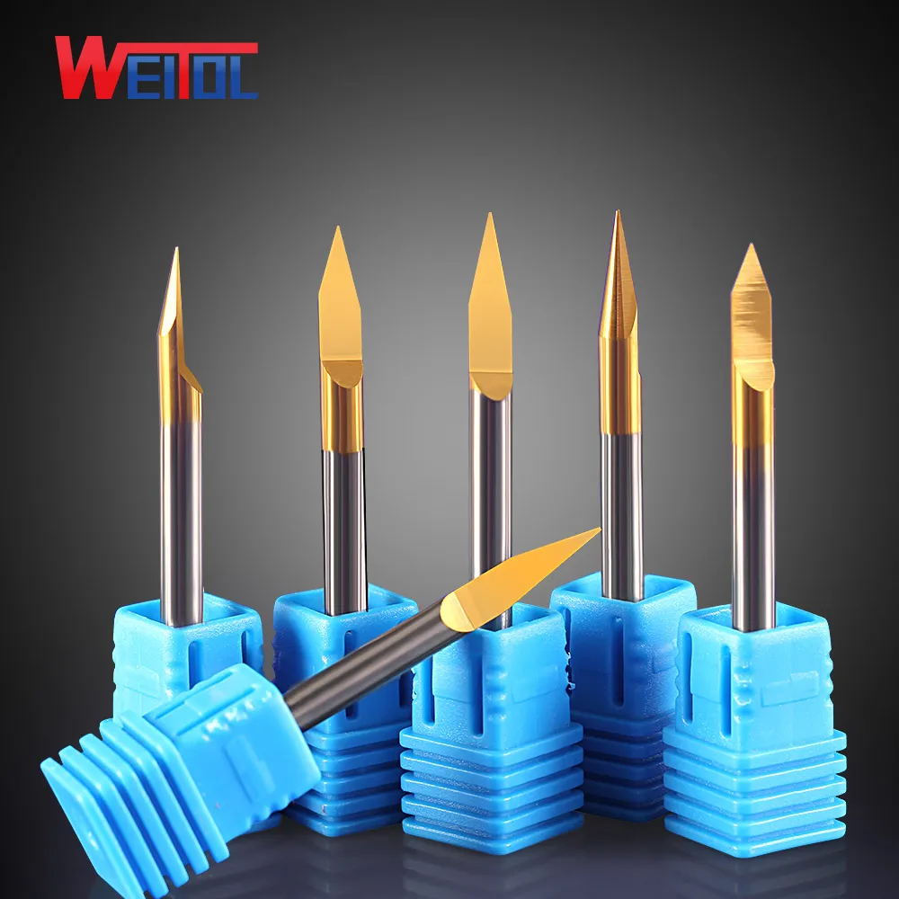 

Weitol 4mm SHK gold coated metal engraving bits V shape flat bottom carving tools CNC machine bits end milling cutter