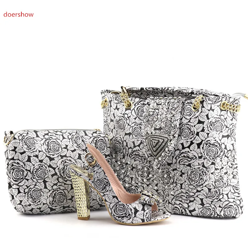 

doershow Nigerian Party Shoe and Bag Sets Decorated with Rhinestone African Matching Shoes and Bags Italian for Women QV1-4