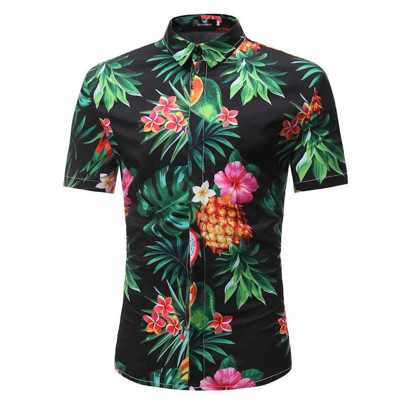 

2018 summer New Arrival Mens Hawaiian Shirt Male Casual pineapple Camisa Masculina PrintedBeach Shirts Short Sleeve shirts men