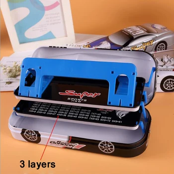 

1pcs Pencil Case 3-story Sports Car Metal Korea With Bookshelf 2019 Pencil Bag Boy Random Stationery Office Supplies
