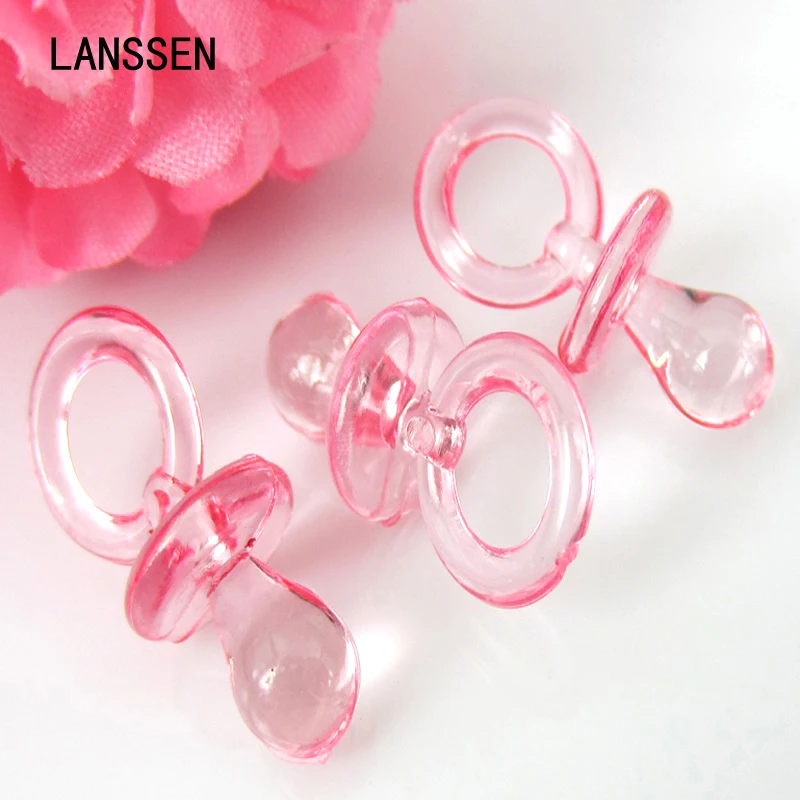 100pcs Plastic Pacifiers Bead Baby Shower Favors Clear Pink Girls' For