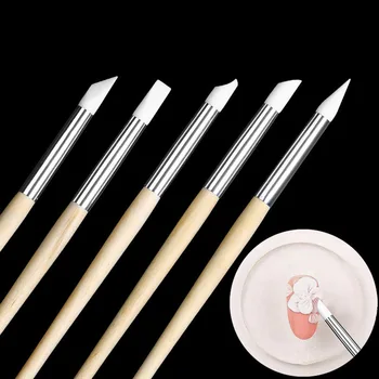 

5pcs Nail Art Silicone Head Brush Hollow Carving Engraving Embossed Modeling Pen Rubber Pencil beauty Nail Shaper Manicure Tool
