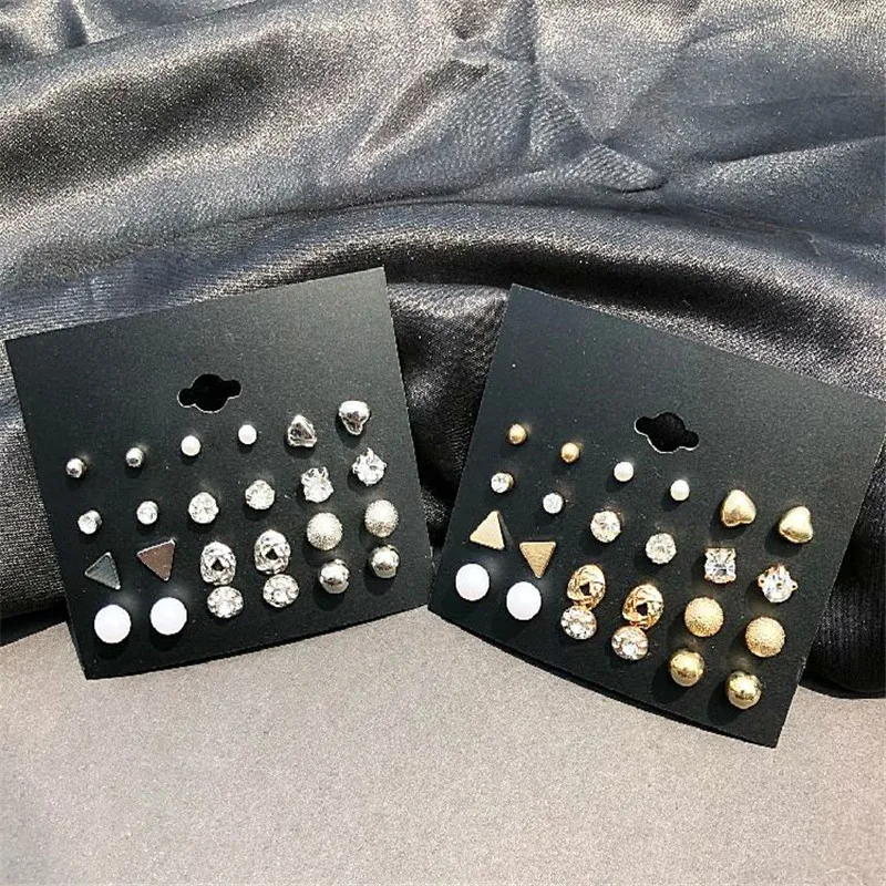

M MISM 20 Pairs Set Punk Simple Charming Earrings For Women Crystal Silver Gold Ear Simulated Pearl Girls Fashion Jewelry