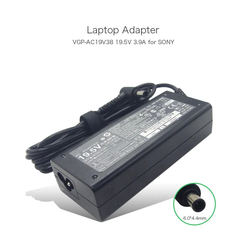 

New Arrival 100% Original Power Adapter 19.5V 3.9A 6.0X4.4mm For Sony Vaio VGP-AC19V19, VGP-AC19V33 , VGP-AC19V38 Series Laptops