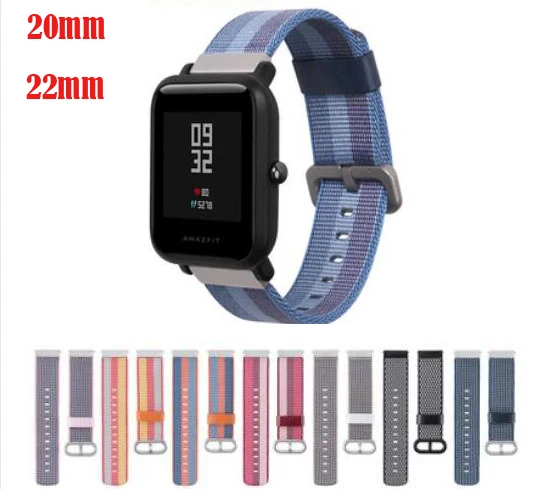 

20 22mm band for samsung galaxy watch 42 46 s2 s3 Huami amazfit 2s 1 pace bip Ticwatch E pro Pebble time zenwatch nylon strap